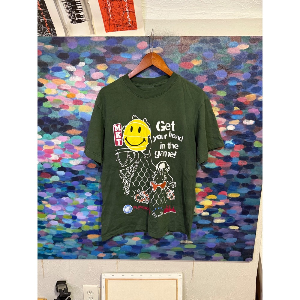 Market Smiley Get Your Head In The Game Basketball Graphic T-Shirt Green Small